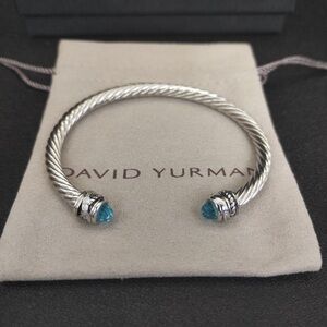 David Yurman Sterling Cable Cuff Bracelet with Blue End Stones